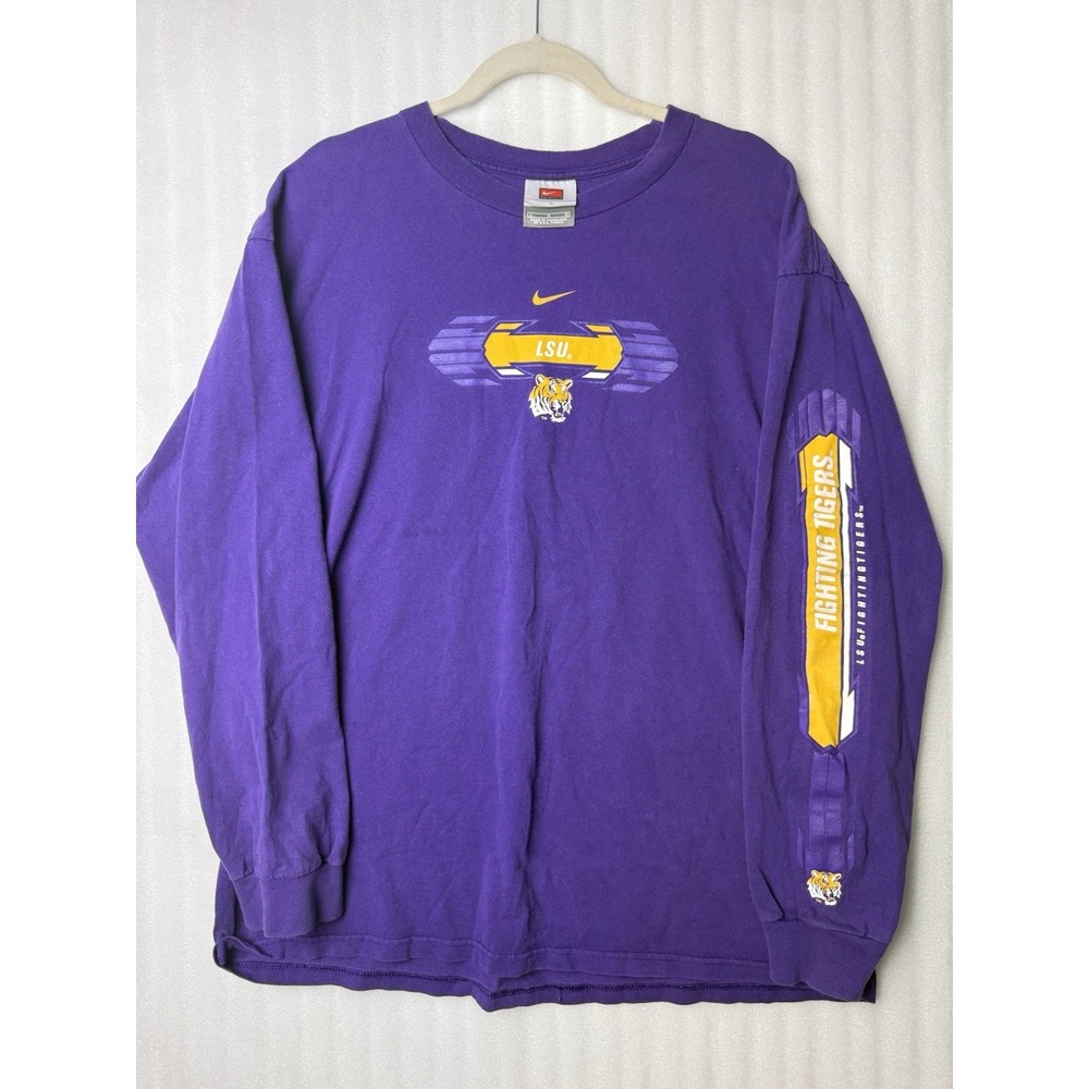 Vintage Y2K Nike Center Swoosh LSU Tigers College Long Sleeve Men's Sz. L Purple